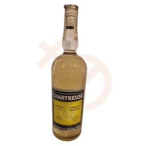 Botella de Chartreuse "Postfabiola" amarilla fabricada en Tarragona